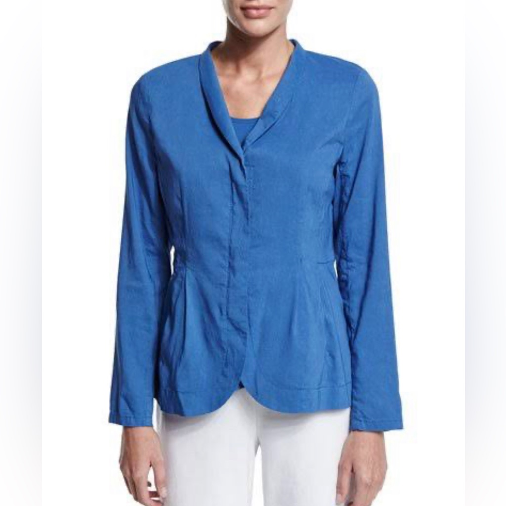 Eileen Fisher Petite Size Shawl Collar Peplum Linen Jacket, Retail $318